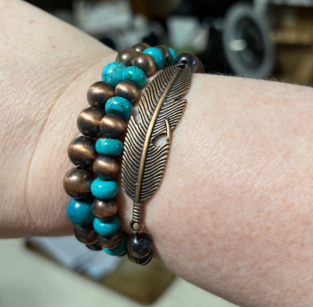Copper Stretch Feather Stack of Bracelets Cedar Hill Country Market