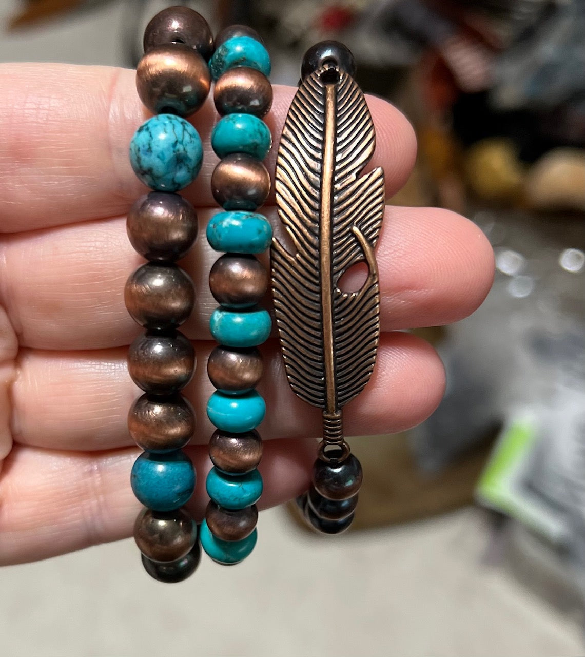 Copper Stretch Feather Stack of Bracelets Cedar Hill Country Market