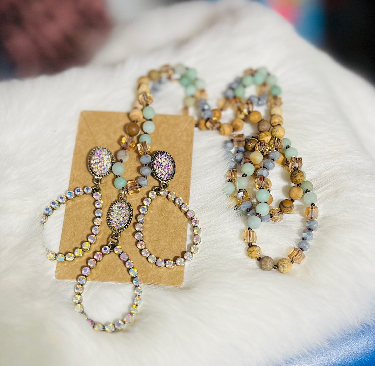 Aventurine Glass Teardrop Sparkle Necklace Set Cedar Hill Country Market