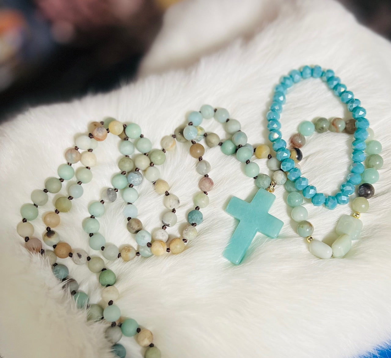 Aventurine Cross Necklace Set - 30 inch Cedar Hill Country Market