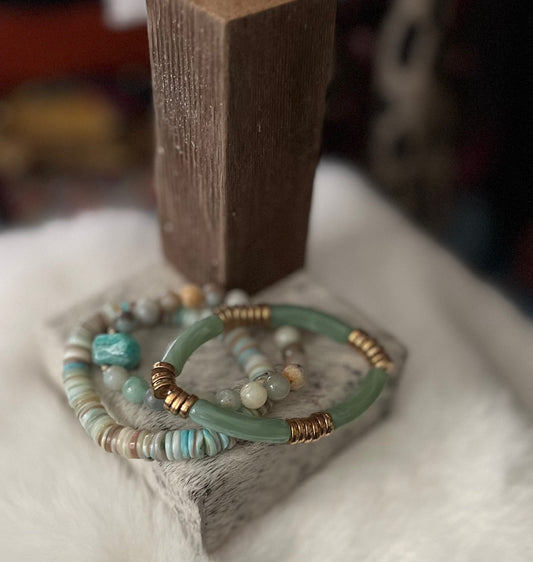 Aventurine Glass 3 Stack Stretch Bracelet Set Cedar Hill Country Market