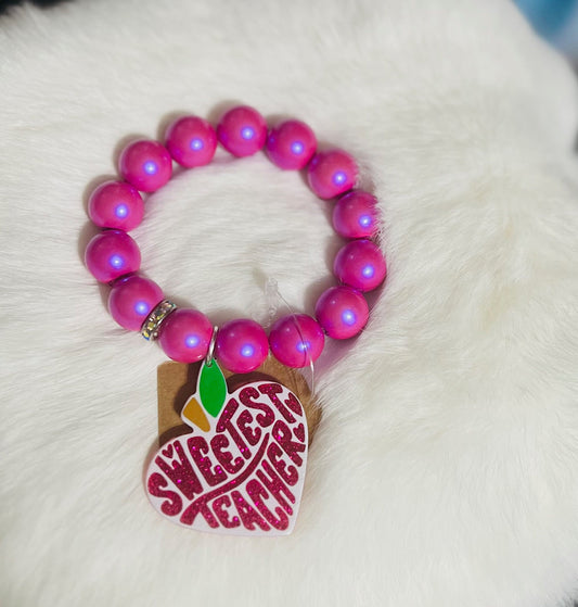 Sandra Ling - Pink Sweetest Teacher Sparkle Stretch Bracelet Cedar Hill Country Market