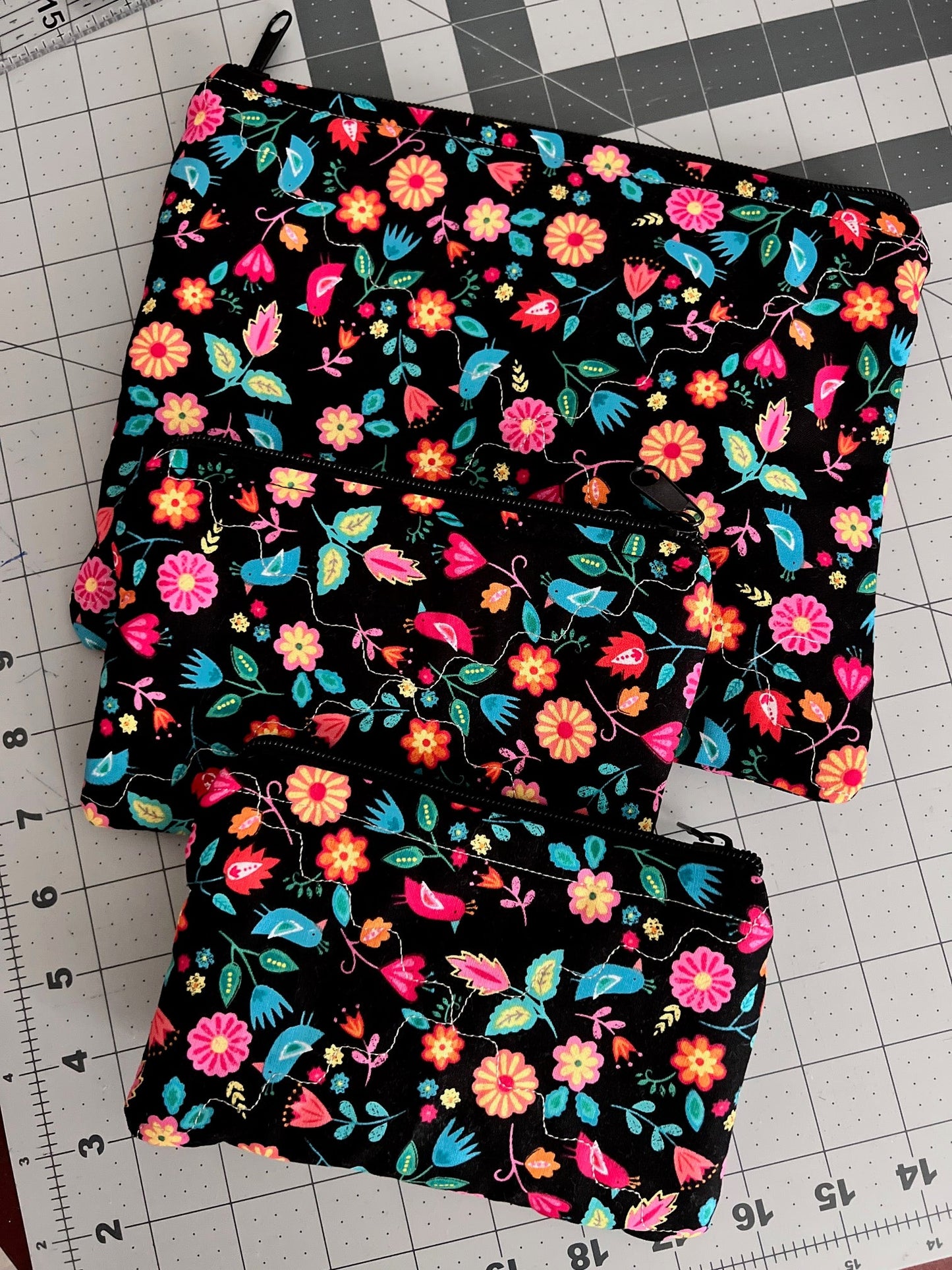 LIttle Birdie Black Floral Zipper Make Up Bag Cedar Hill Country Market