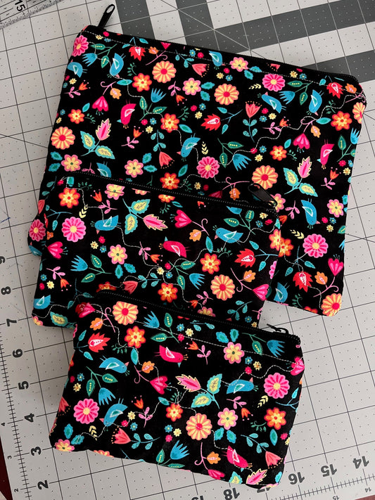 LIttle Birdie Black Floral Zipper Make Up Bag Cedar Hill Country Market