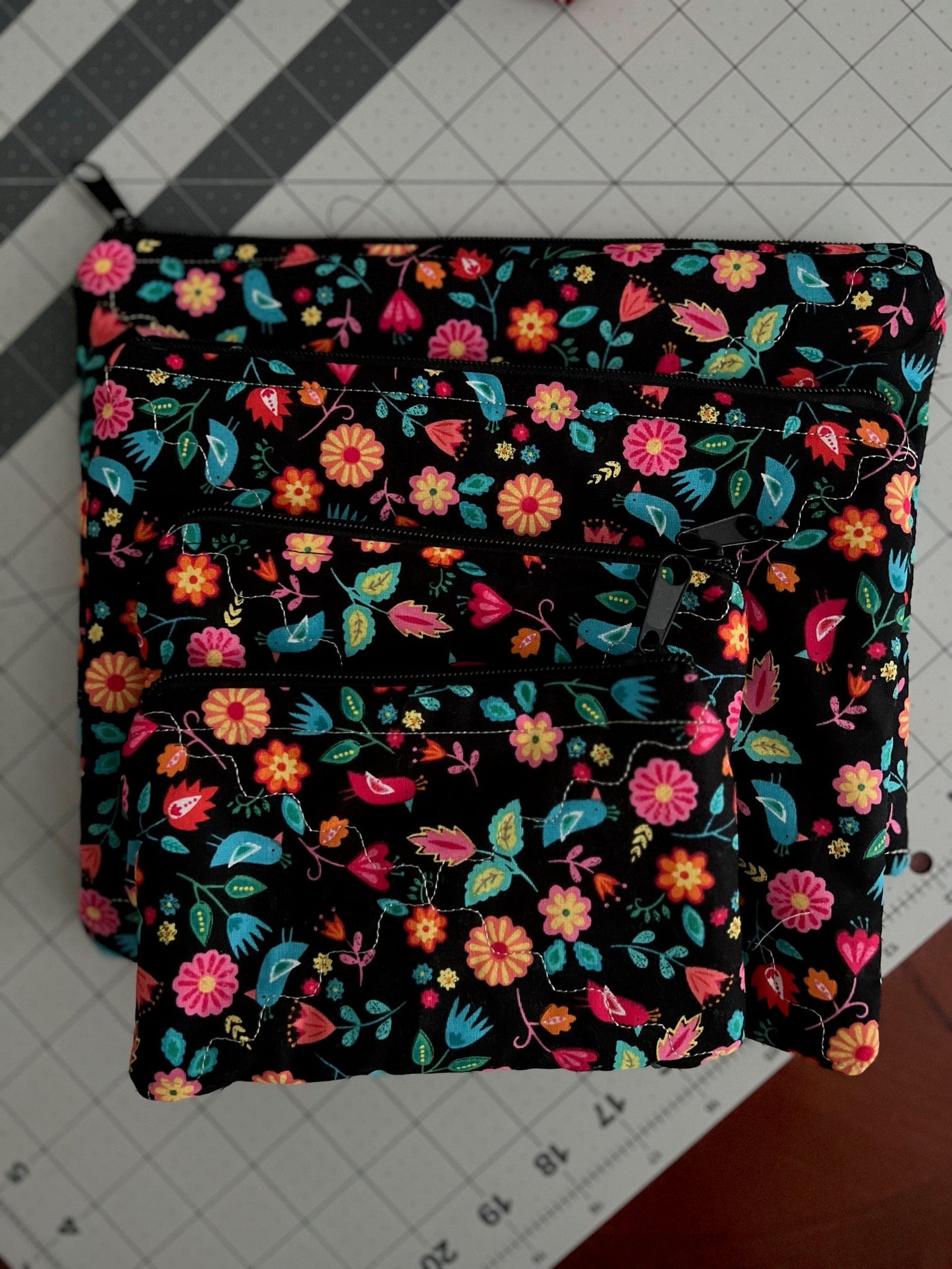 LIttle Birdie Black Floral Zipper Make Up Bag Cedar Hill Country Market