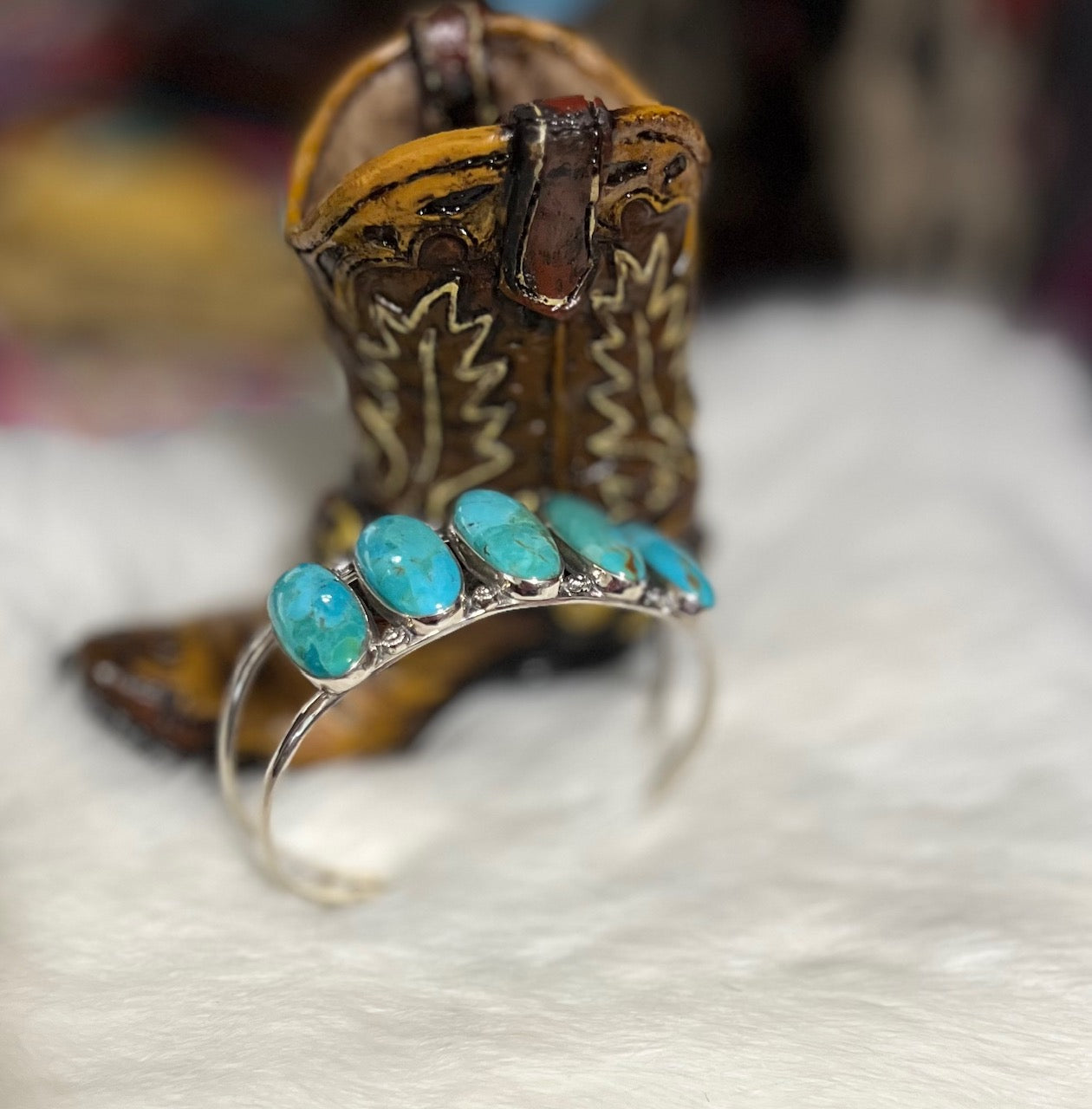 Open Source Turquoise 5 Stone Sterling Silver Cuff Bracelet Cedar Hill Country Market