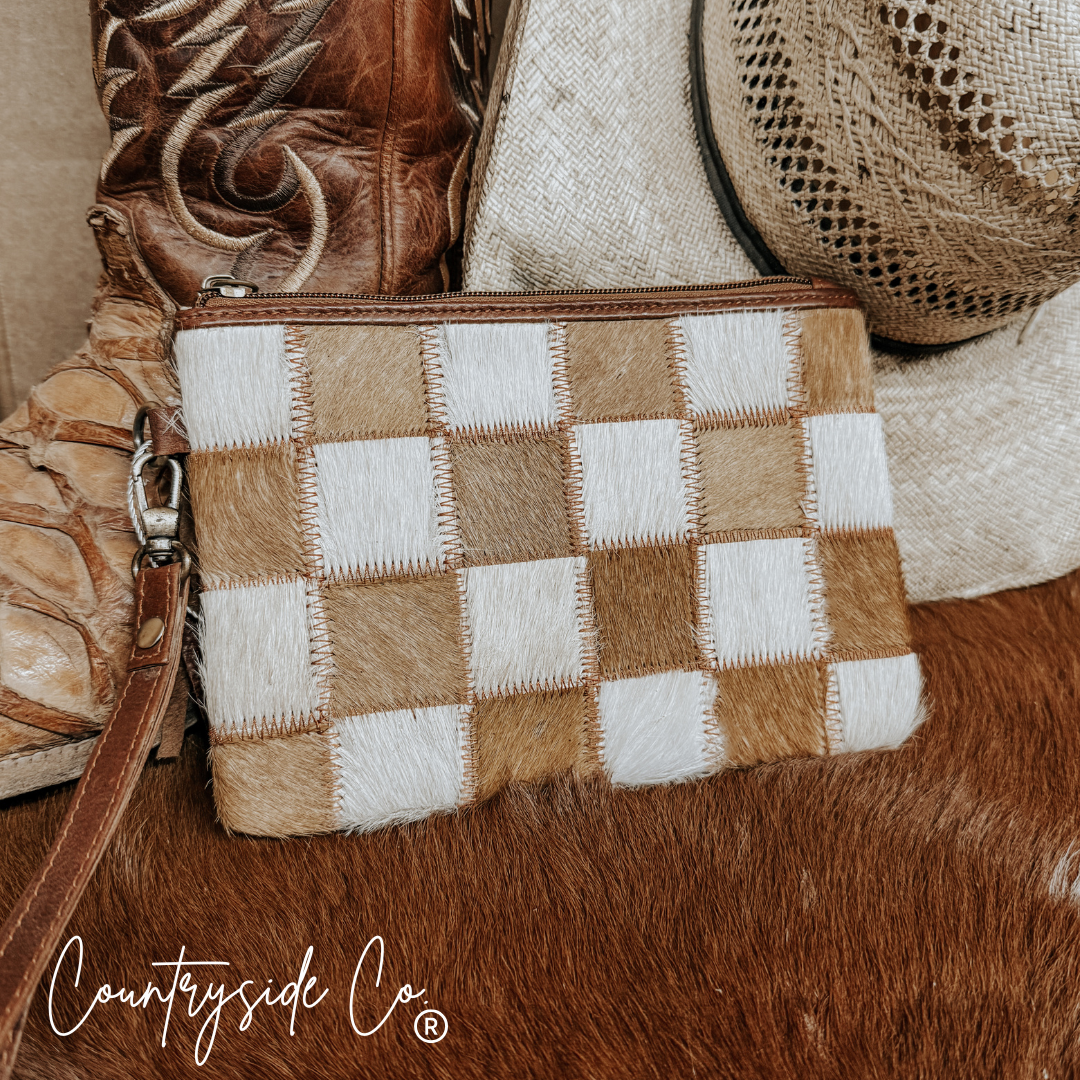 Stockdale Checkered Cowhide Wristlet Pouch Countryside Co.