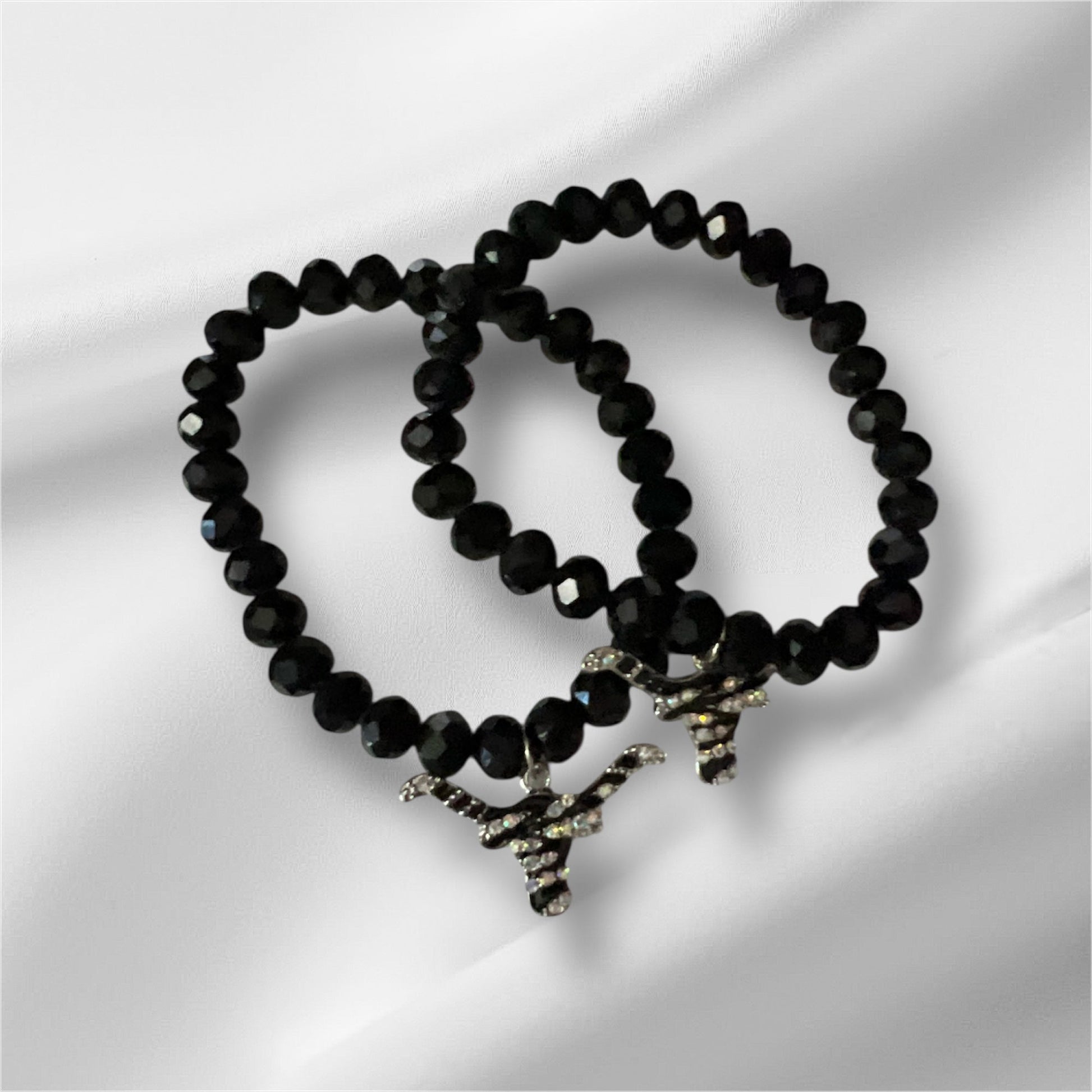 Black Faceted Stone Stretch Bracelet with Bling Bull Head No. 403 Cedar Hill Country Market