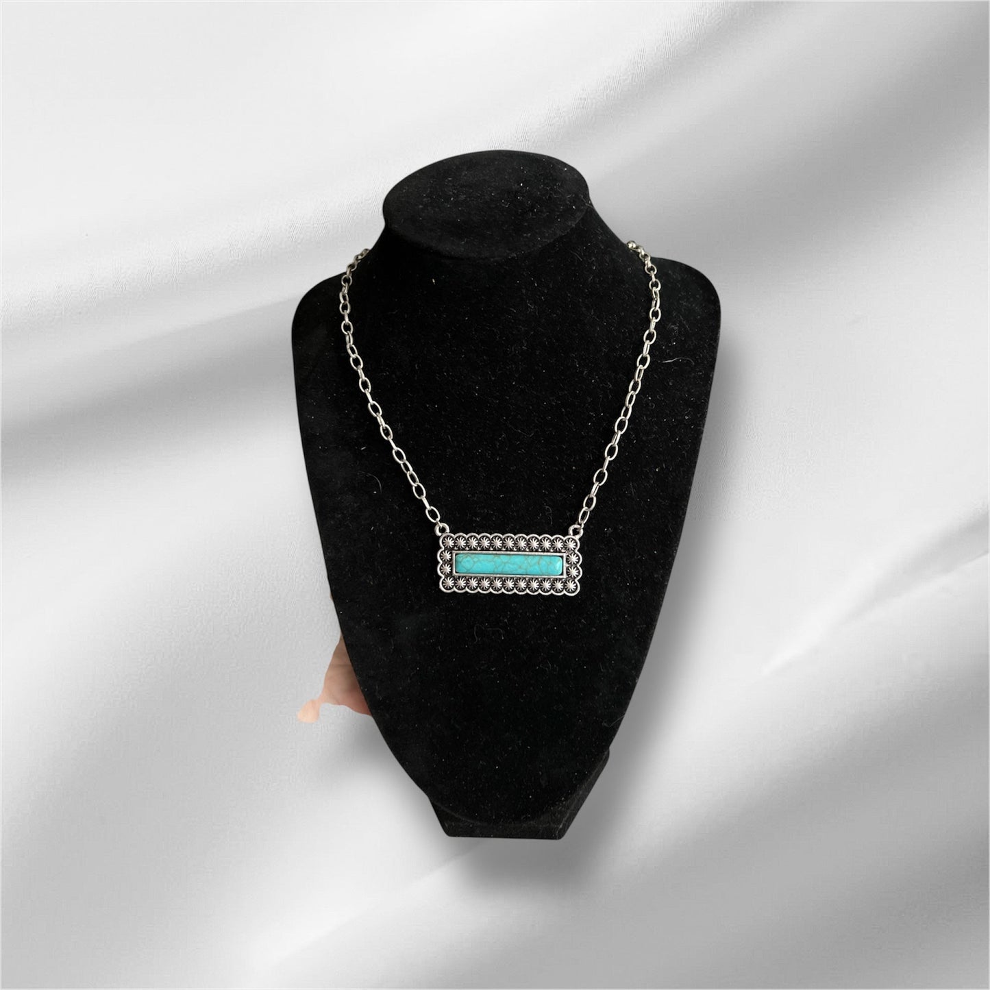 Fashion Inspired Turquoise Silver Bar Necklace No 407 Cedar Hill Country Market