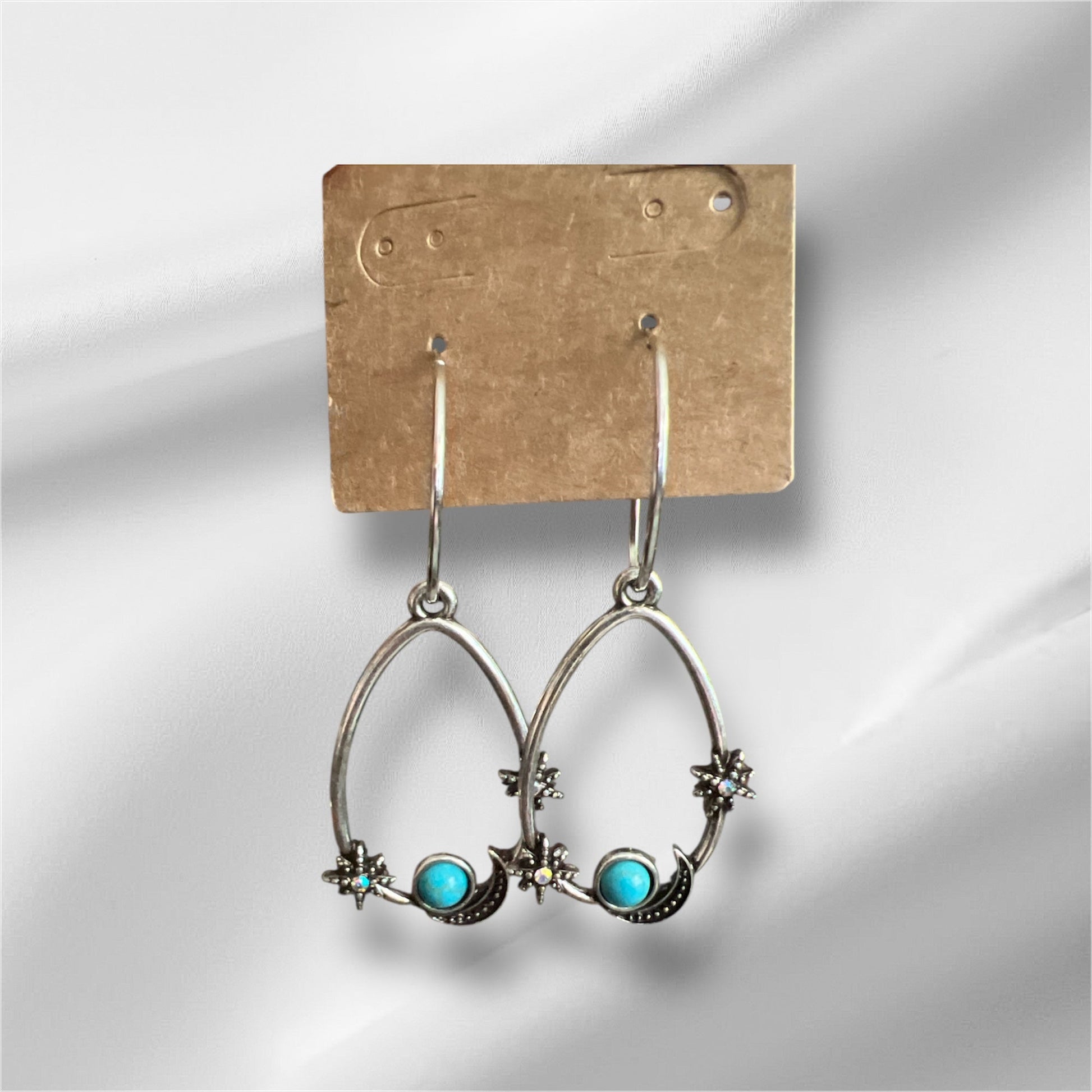 Fashion Turquoise Stone Stars and Moon Hoops No.411 Cedar Hill Country Market