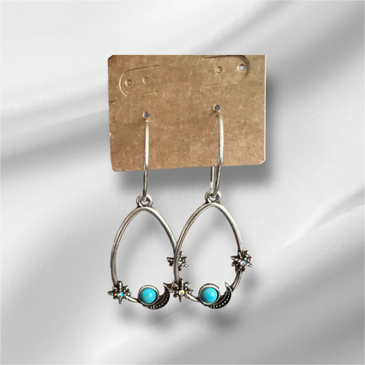 Fashion Turquoise Stone Stars and Moon Hoops No.411 Cedar Hill Country Market