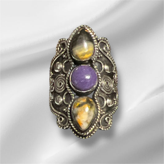 Genuine Jasper and Amethyst Sterling Silver Ring Size Size 8 N. 139 Cedar Hill Country Market