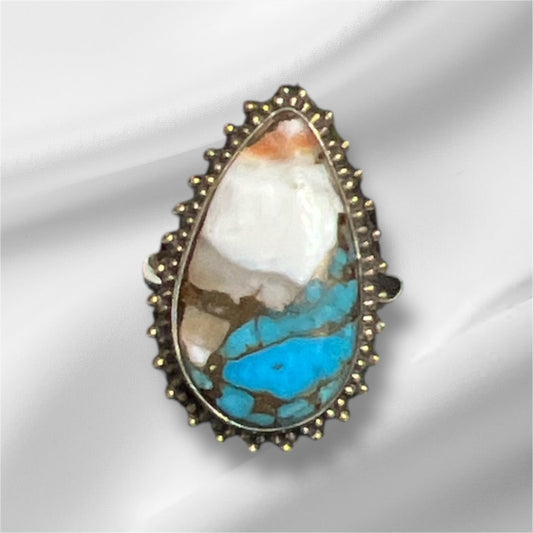 Spiny Oyster Turquoise Sterling Silver Teardrop Ring Size 8 No 141 Cedar Hill Country Market