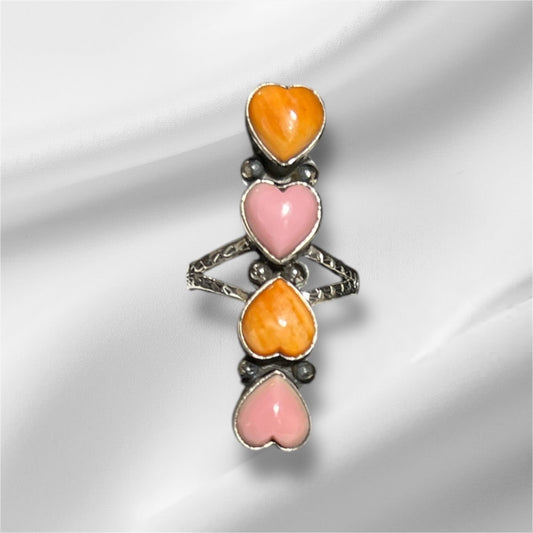 Sterling Silver Hearts Pink Conch and Amber Bar Ring Size 7.8 No 144 Cedar Hill Country Market