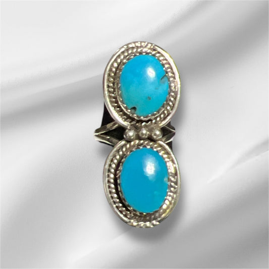 Two Stone Turquoise on Sterling Silver Ring Size 7 No 413 Cedar Hill Country Market
