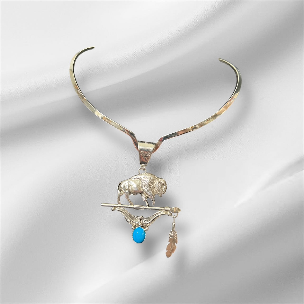 Mark Barney Navajo Handmade Kingman Turquoise Buffalo Bull Pendant No 408 Cedar Hill Country Market