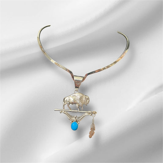 Mark Barney Navajo Handmade Kingman Turquoise Buffalo Bull Pendant No 408 Cedar Hill Country Market