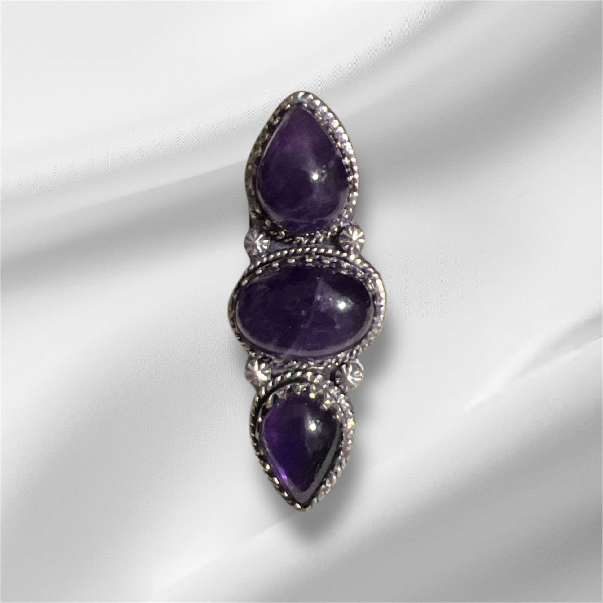 3 Stone Amethyst Bar Sterling Silver Ring No. 422 Size 8 Cedar Hill Country Market