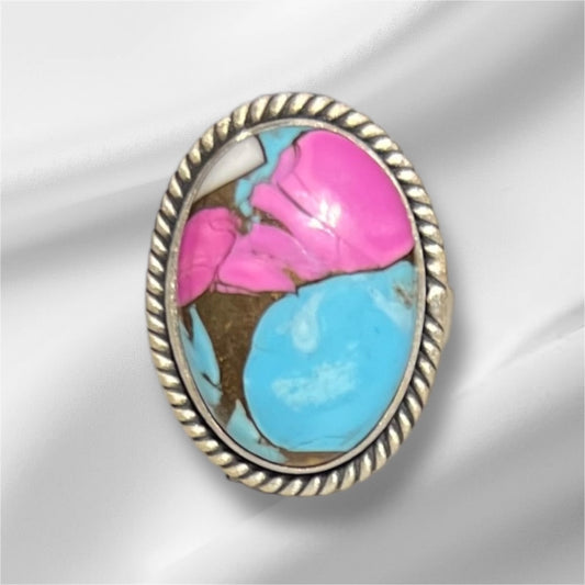 Genuine Cotton Candy Turquoise Sterling Silver Ring - Adjustable No 506 Cedar Hill Country Market