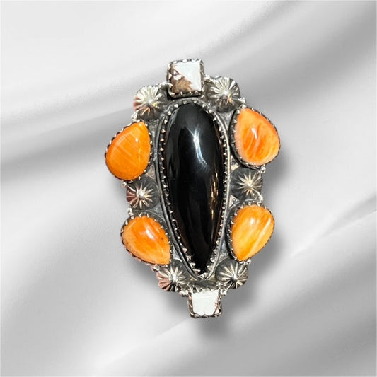 Sterling Silver Onyx and Carnelian Size 8  No 601 Cedar Hill Country Market