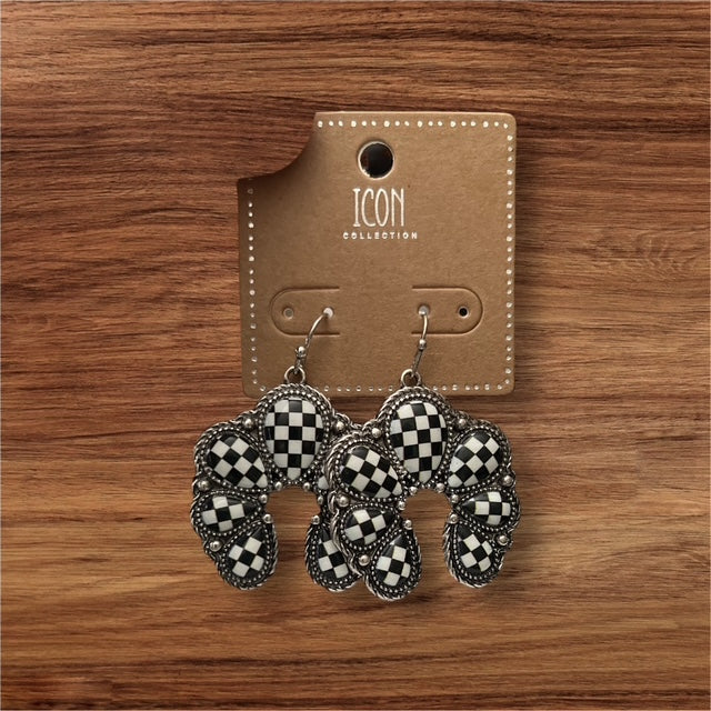 Fashion Black and White Checkered Naja Dangle Earrings Cedar Hill Country Market
