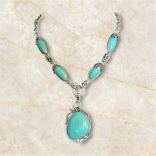Rustic Couture's Silver & Fashion Turquoise Statement Pendant Necklace 0706 CedarHill Country Market