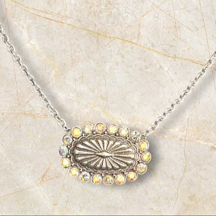 Concho Oval Multi Stone Necklace (Multi) 0690 CedarHill Country Market