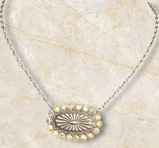 Concho Oval Multi Stone Necklace (Multi) 0690 CedarHill Country Market