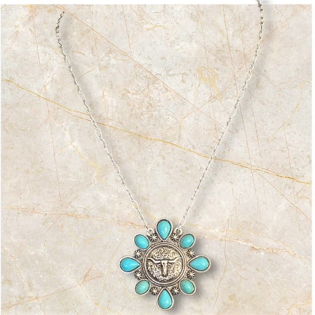 Longhorn Stone Cluster Round Multi Stone Necklace 0689 CedarHill Country Market