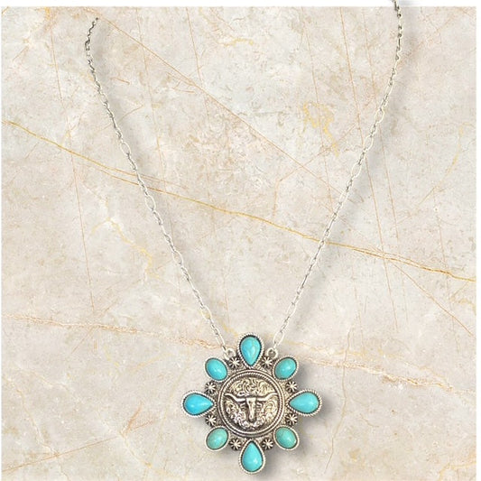 Longhorn Stone Cluster Round Multi Stone Necklace 0689 CedarHill Country Market
