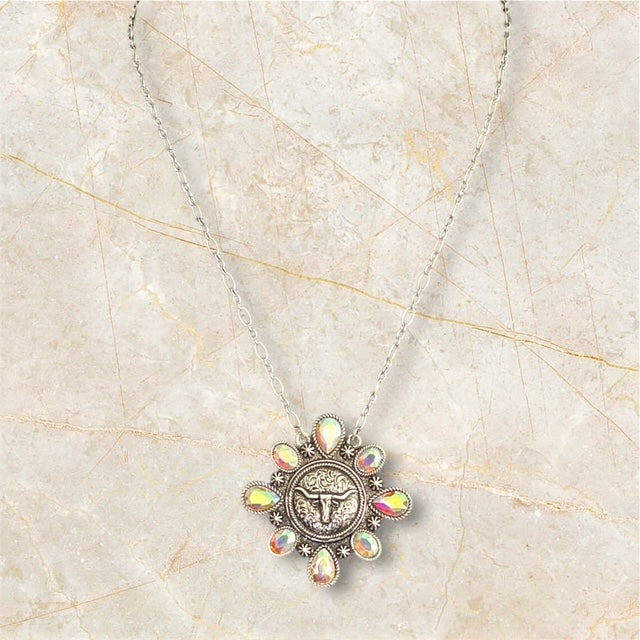 Longhorn Stone Cluster Round Multi Stone Necklace 0689 CedarHill Country Market