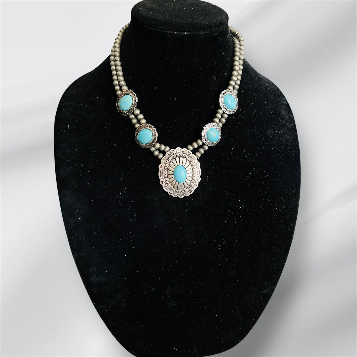 Concho Fashion Silver & Turquoise Necklace 0693 CedarHill Country Market