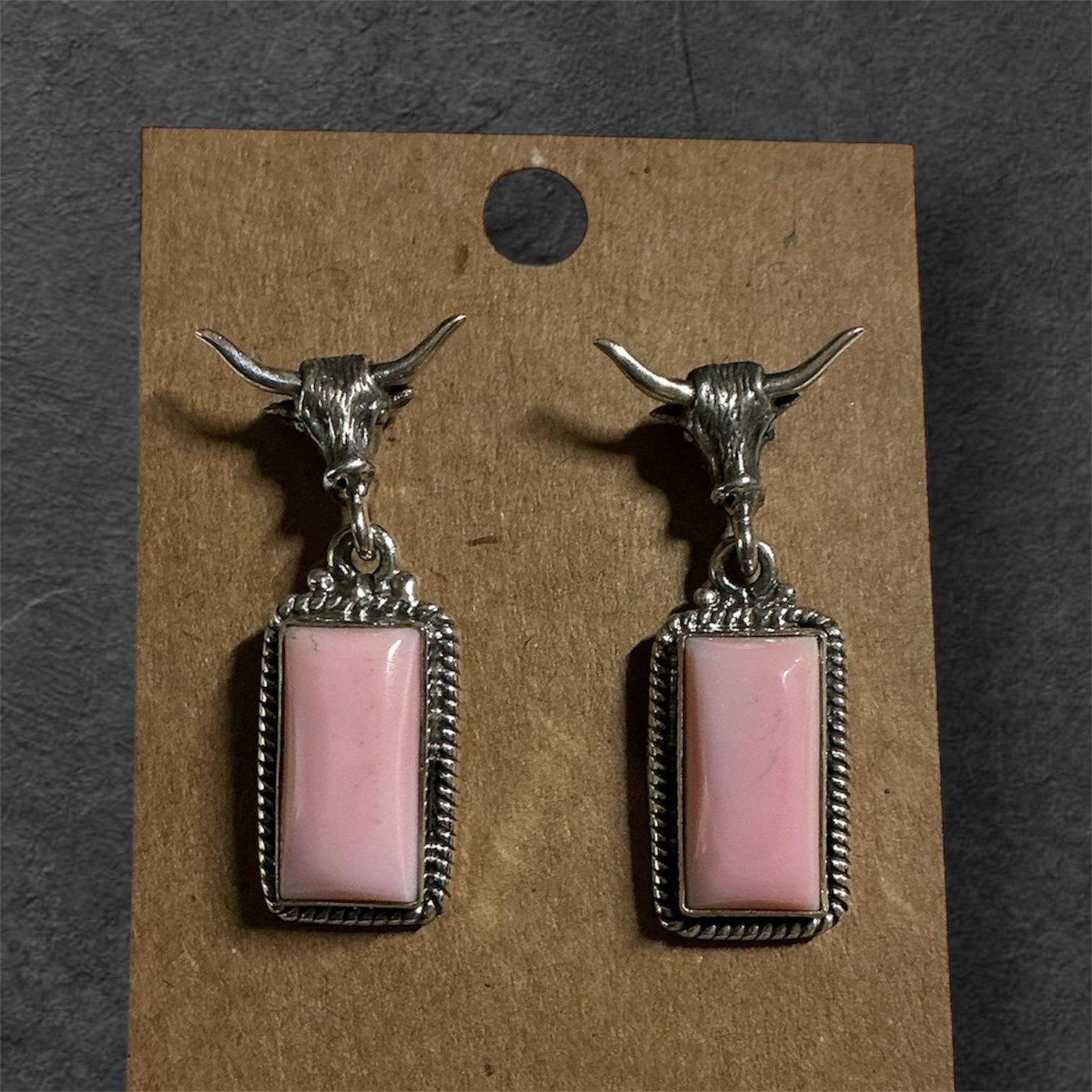 Genuine Sterling Silver Steer and Pink Conch Bar Earrings Cedar Hill Country Market