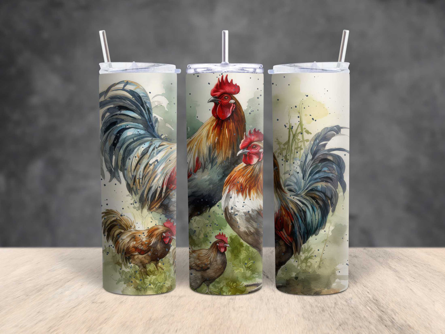 Rooster and Hen Watercolor Paradise 20 oz Tumbler CedarHill Country Market