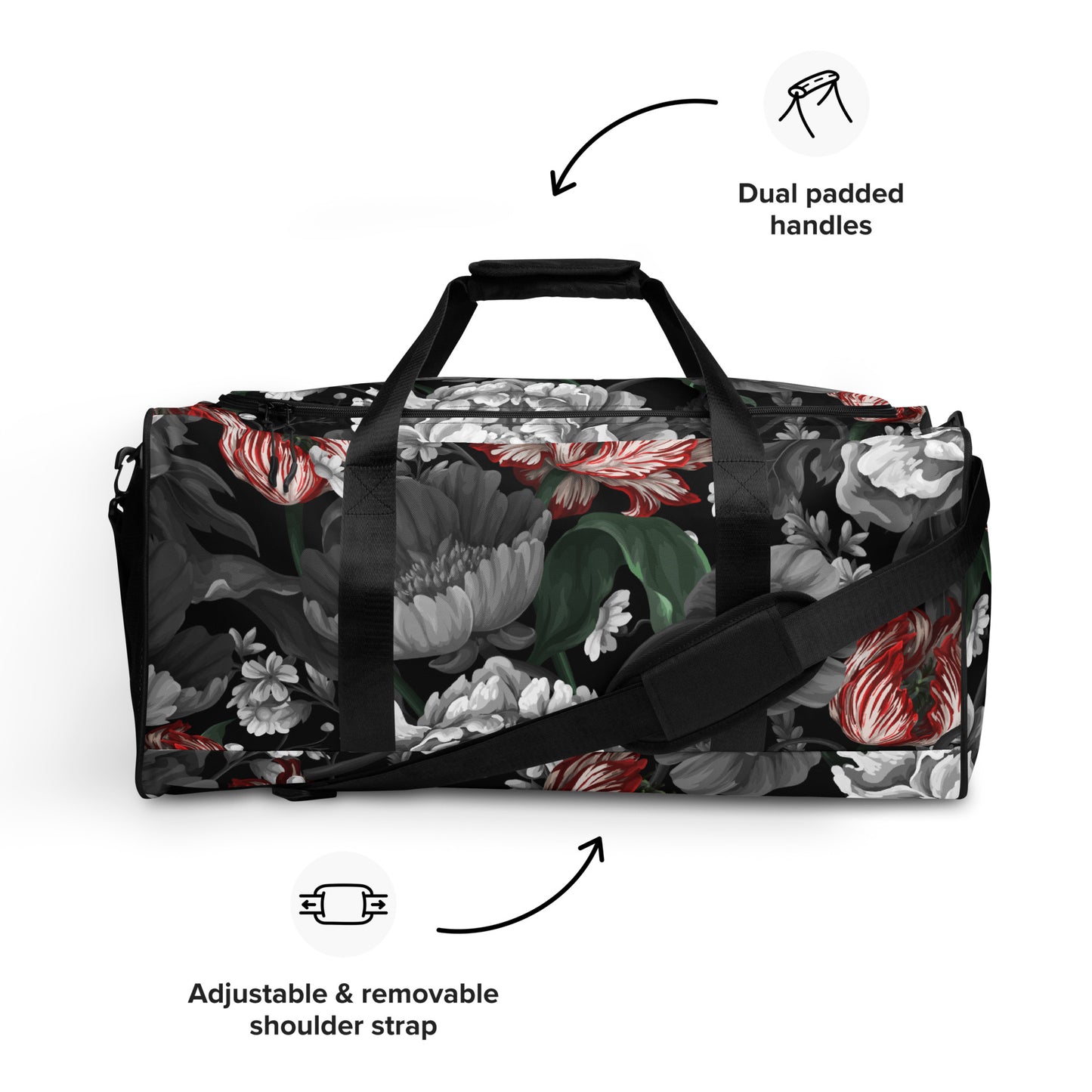 Gothic Black and Red Peony Duffle bag CedarHill Country Market