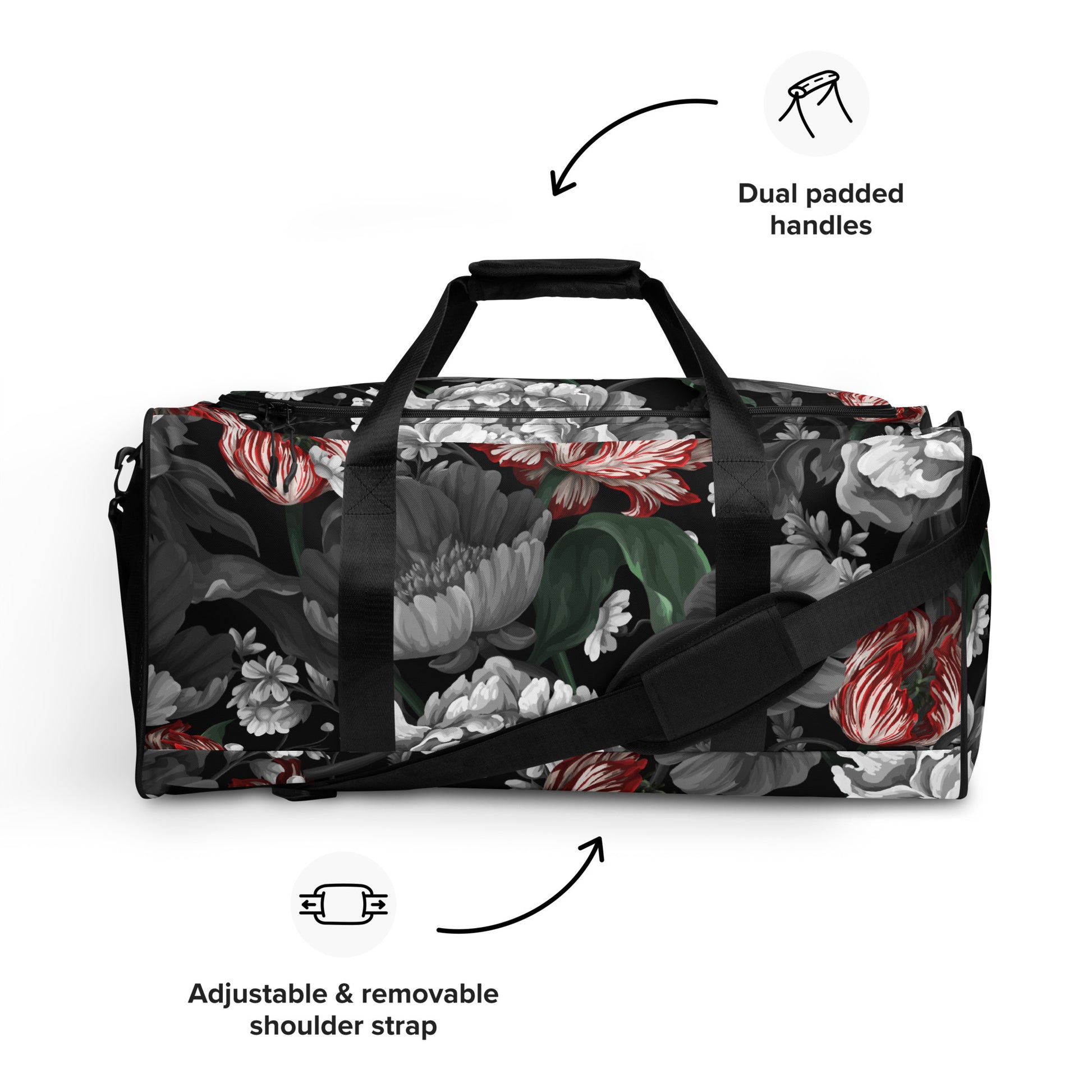 Gothic Black and Red Peony Duffle bag CedarHill Country Market