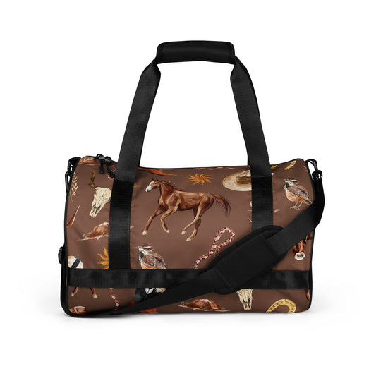 Western Horse Themed Brown All-over print gym bag CedarHill Country Market