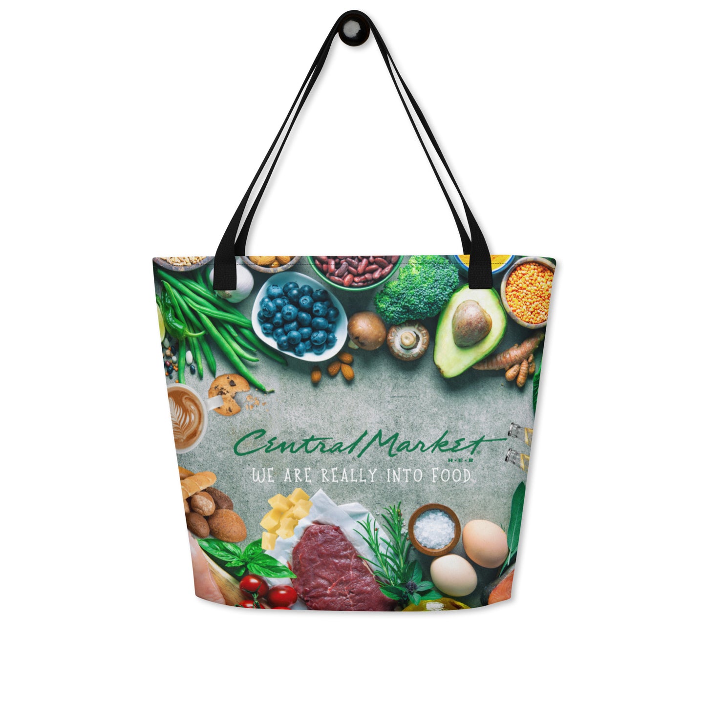 Central Market Food Market All-Over Print Large Tote Bag CedarHill Country Market