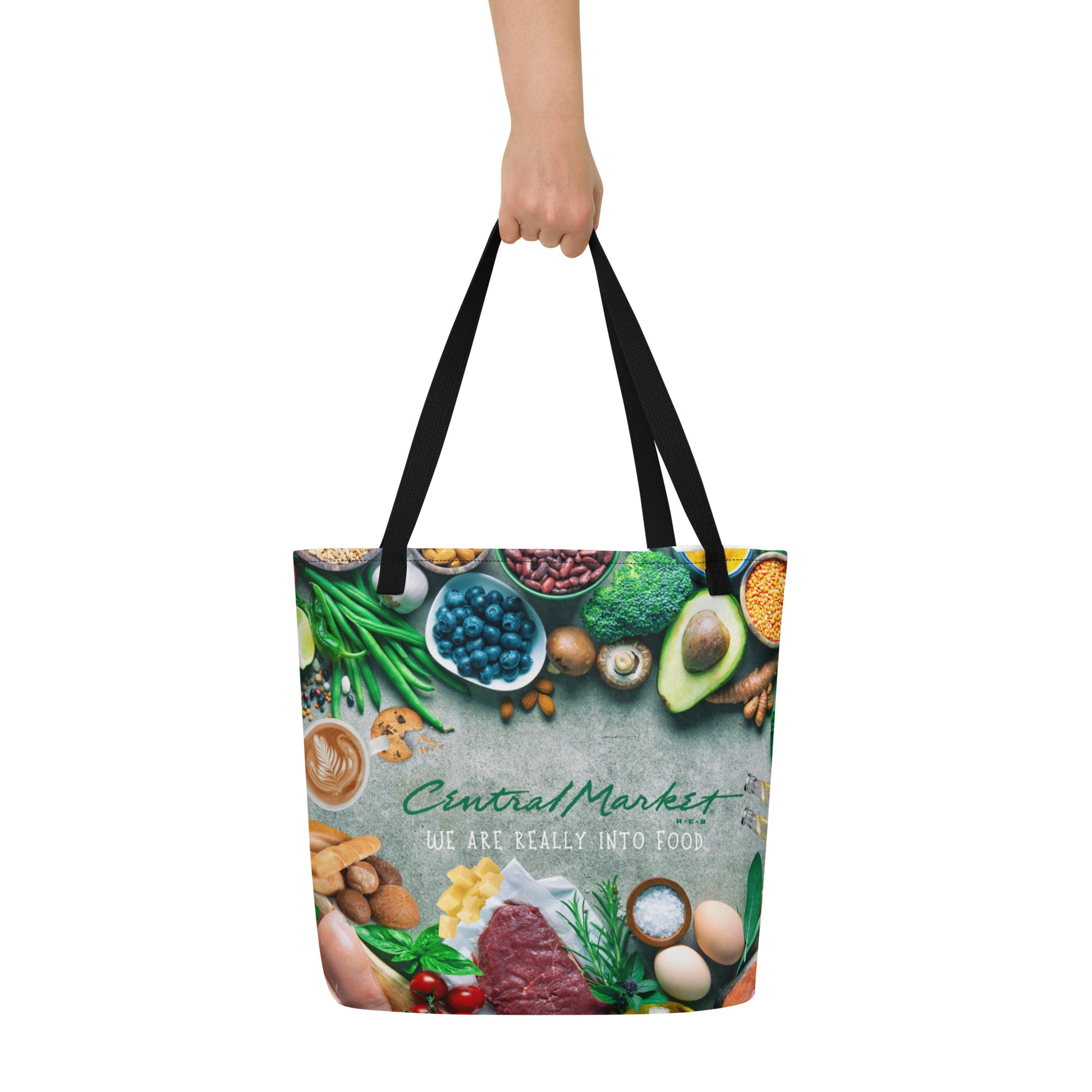 Central Market Food Market All-Over Print Large Tote Bag CedarHill Country Market