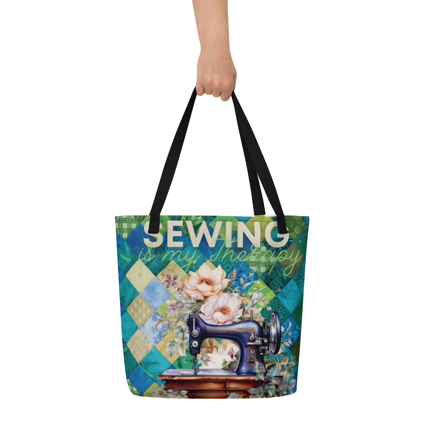 Sewing is my Therapy All-Over Print Large Tote Bag CedarHill Country Market