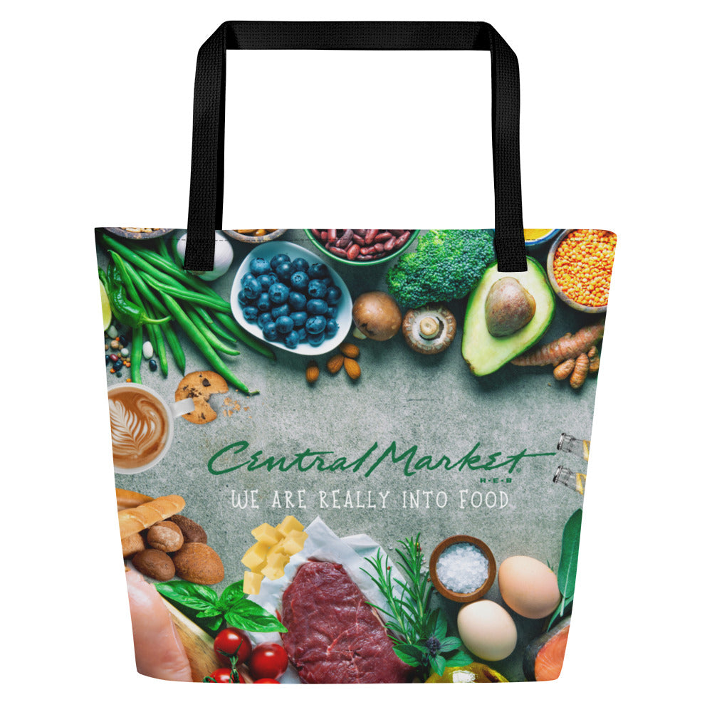 Central Market Food Market All-Over Print Large Tote Bag CedarHill Country Market