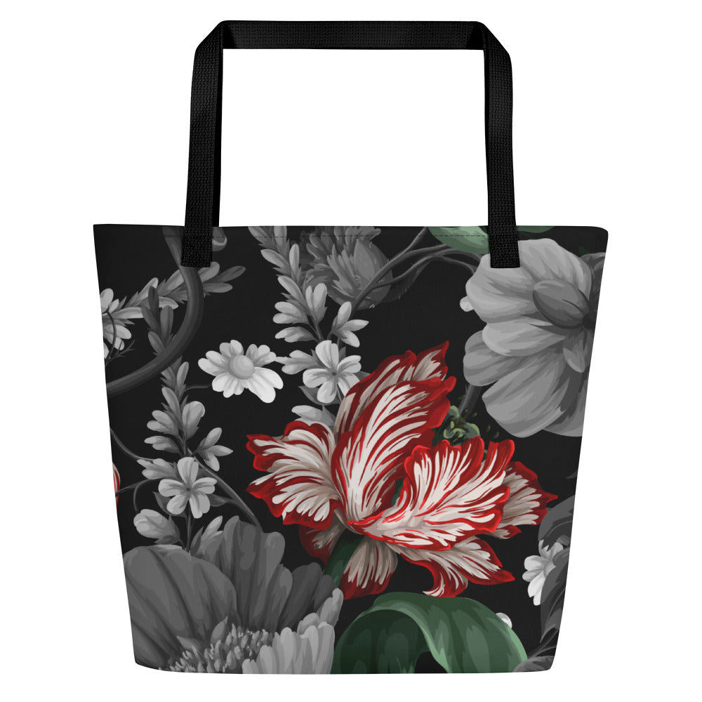 Gothic Black and Red Peony All-Over Print Large Tote Bag CedarHill Country Market