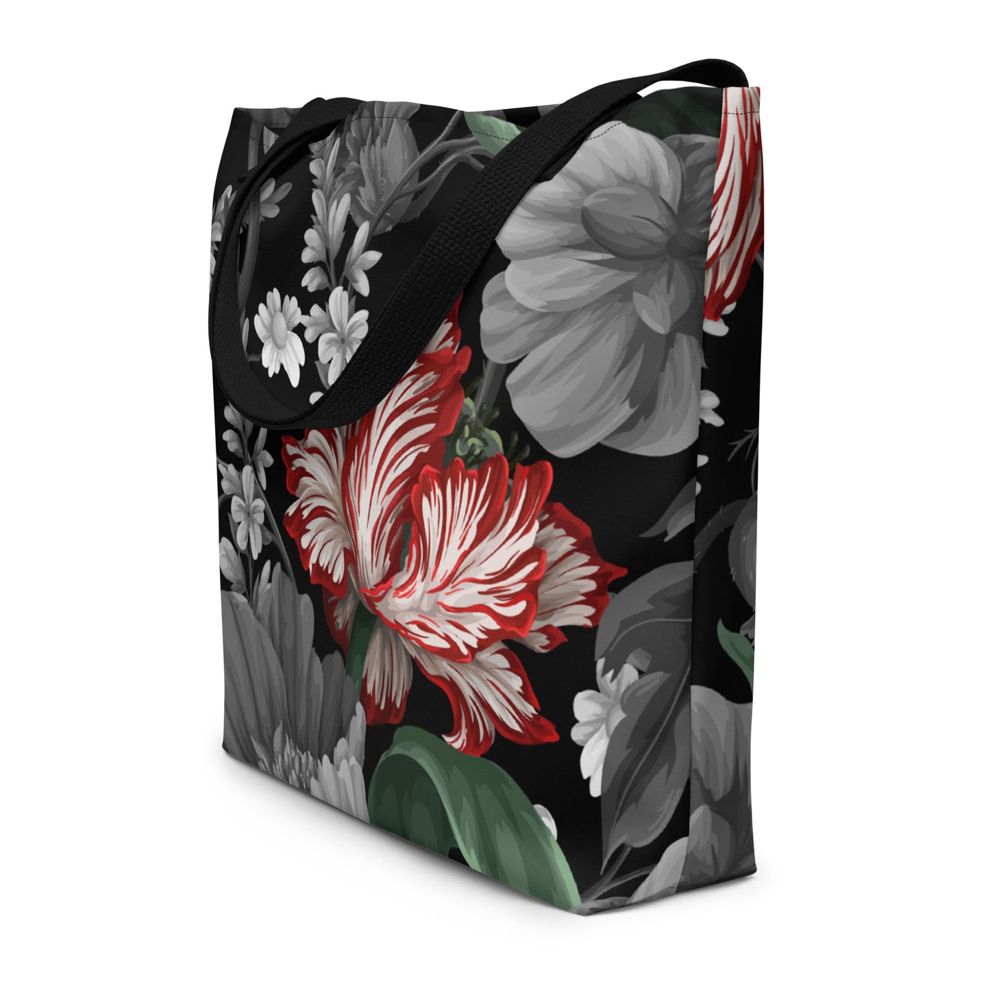 Gothic Black and Red Peony All-Over Print Large Tote Bag CedarHill Country Market
