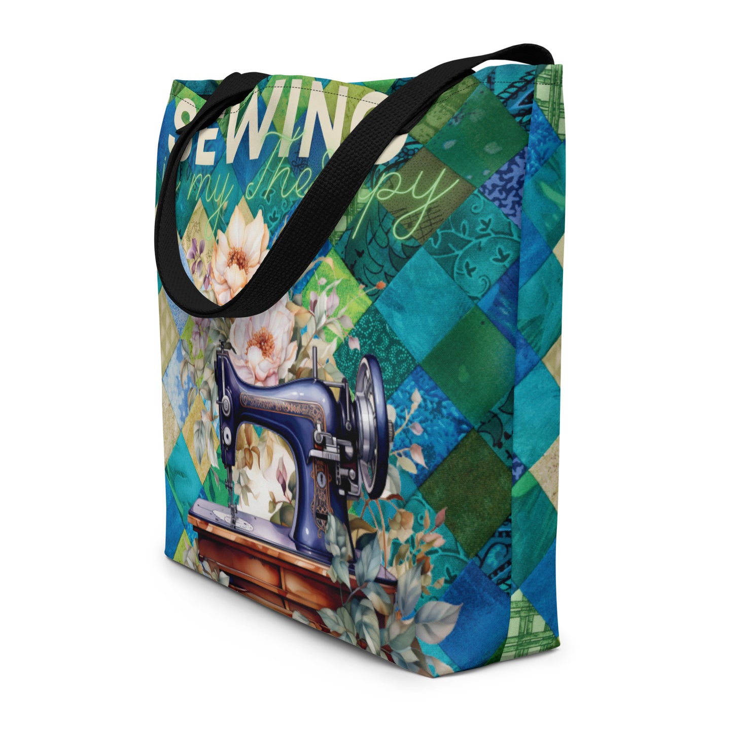 Sewing is my Therapy All-Over Print Large Tote Bag CedarHill Country Market