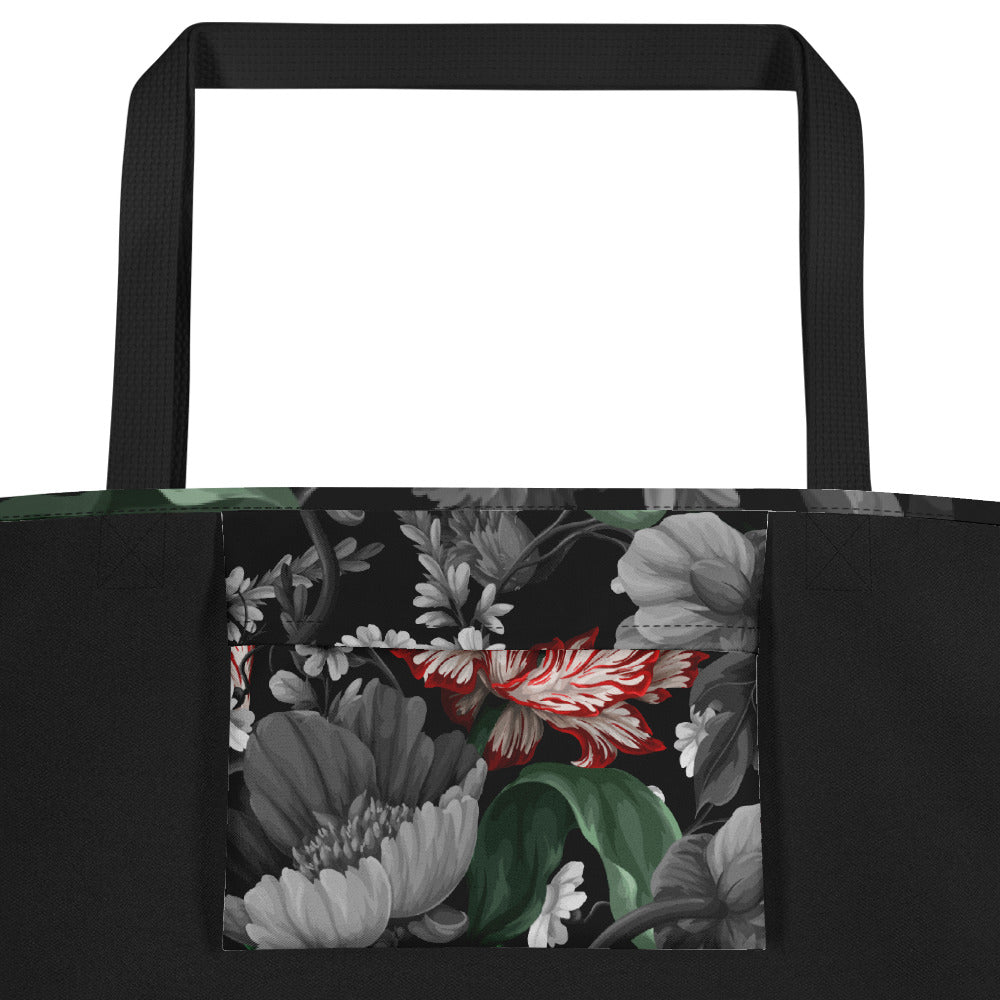 Gothic Black and Red Peony All-Over Print Large Tote Bag CedarHill Country Market