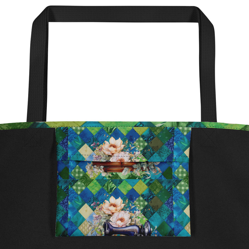 Sewing is my Therapy All-Over Print Large Tote Bag CedarHill Country Market