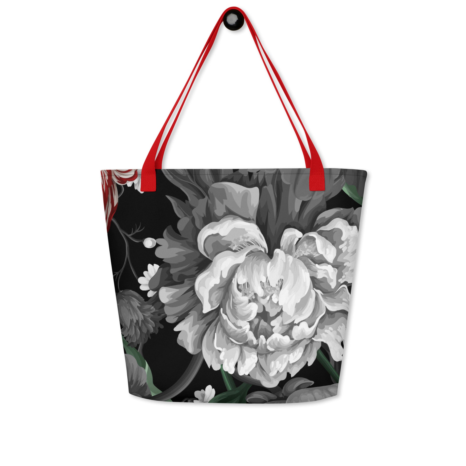 Gothic Black and Red Peony All-Over Print Large Tote Bag CedarHill Country Market