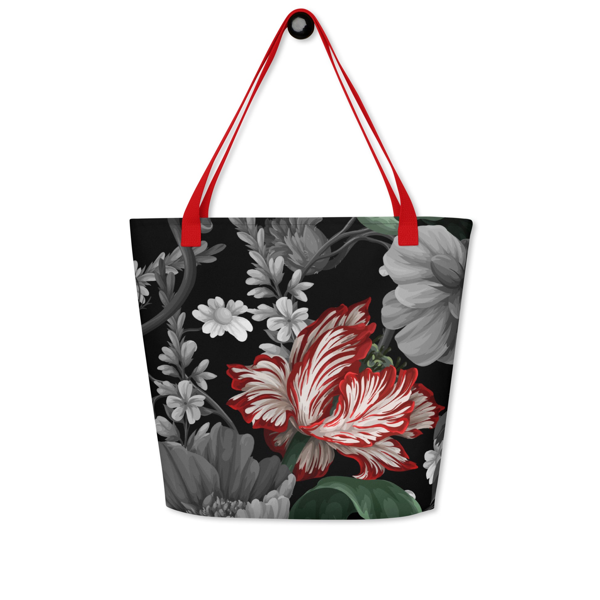 Gothic Black and Red Peony All-Over Print Large Tote Bag CedarHill Country Market