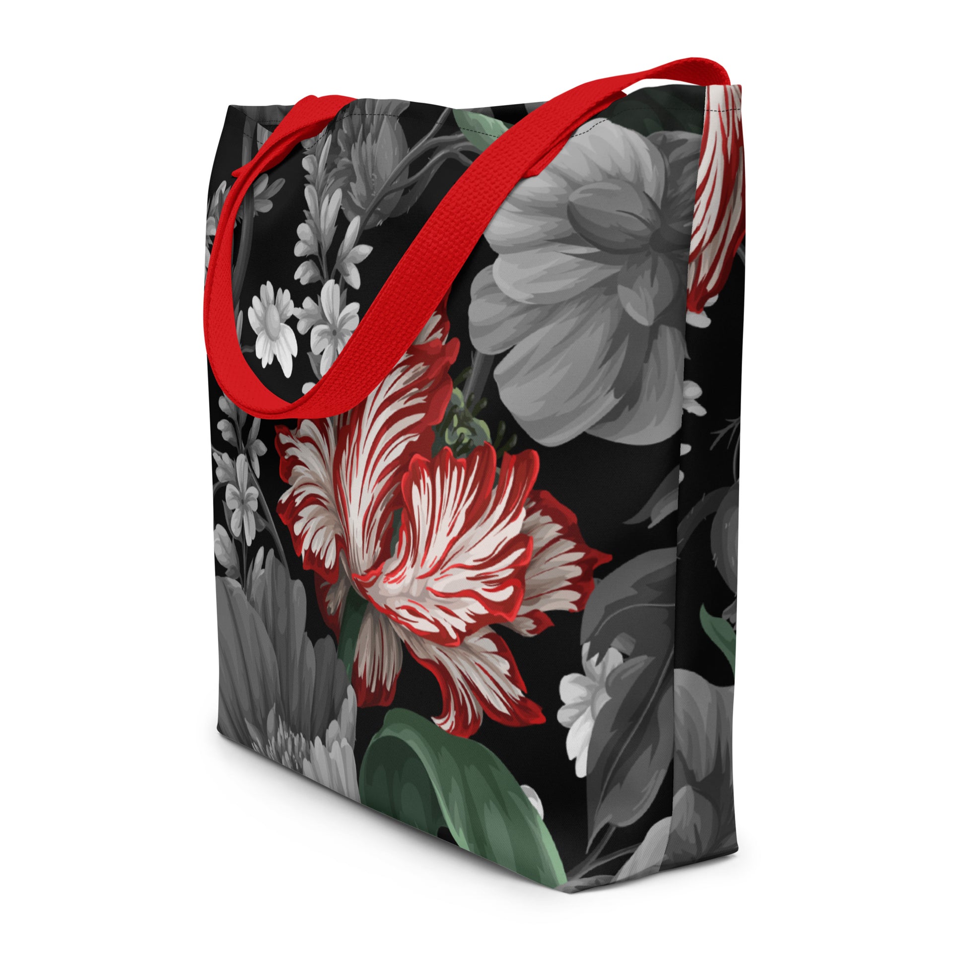 Gothic Black and Red Peony All-Over Print Large Tote Bag CedarHill Country Market