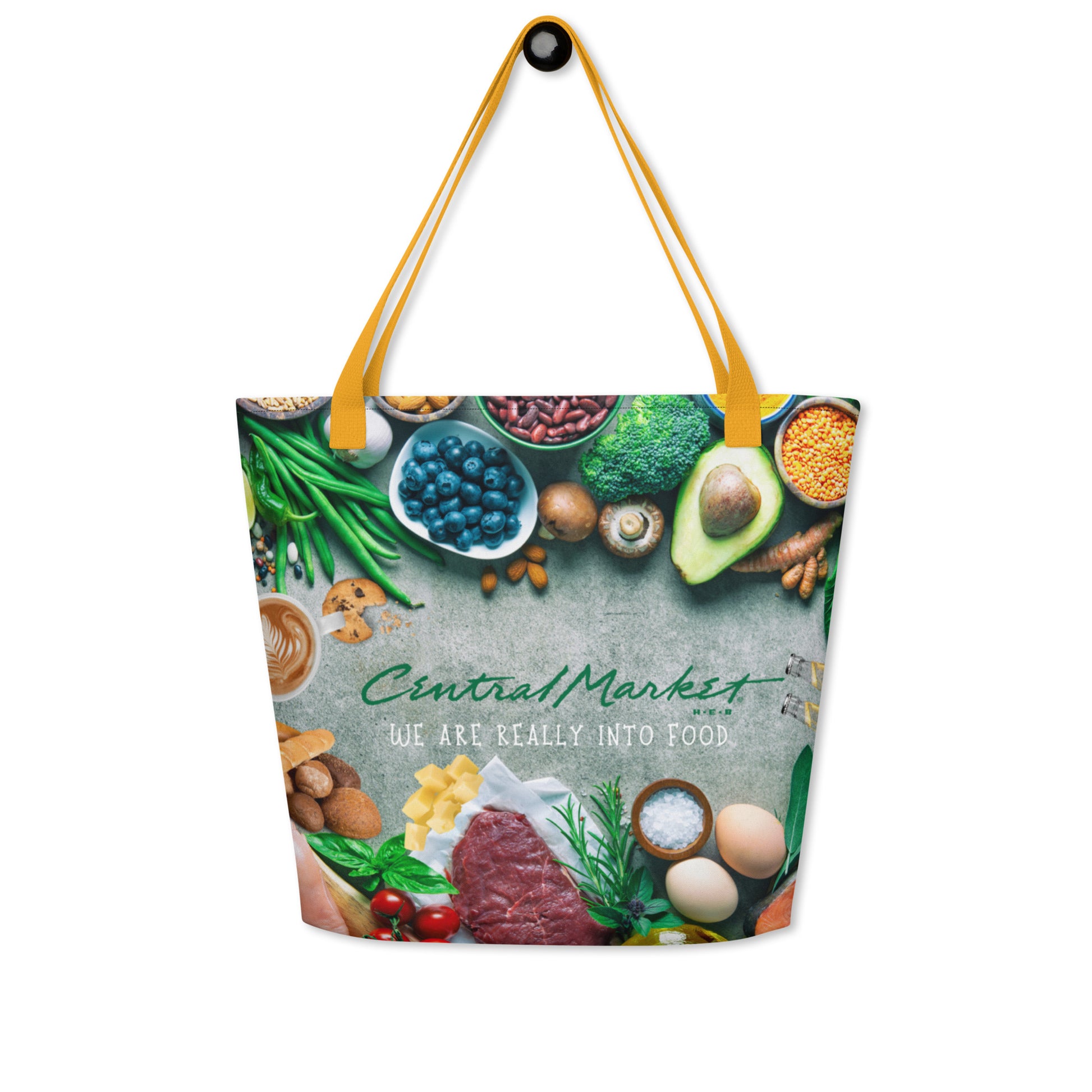 Central Market Food Market All-Over Print Large Tote Bag CedarHill Country Market